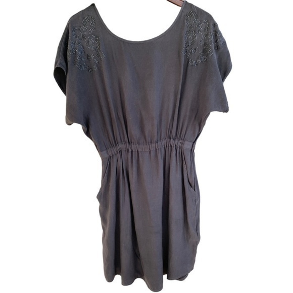 Express Short Silk Dress Gray Size Medium Short Dolman Sleeve with Pockets